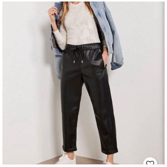 Evereve Jules Faux Leather Pants Women's Small black loose baggy elastic Drawstr - Picture 1 of 12